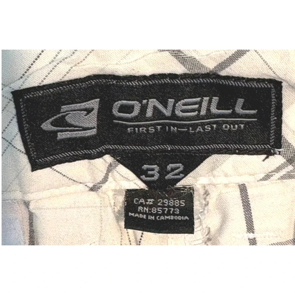 O'Neill Plaid Walk Shorts Mens 32 White Grey‎ Casual Summer Flat Front